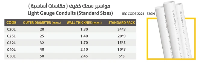 مواسير UPVC بيضاء سمك خفيف